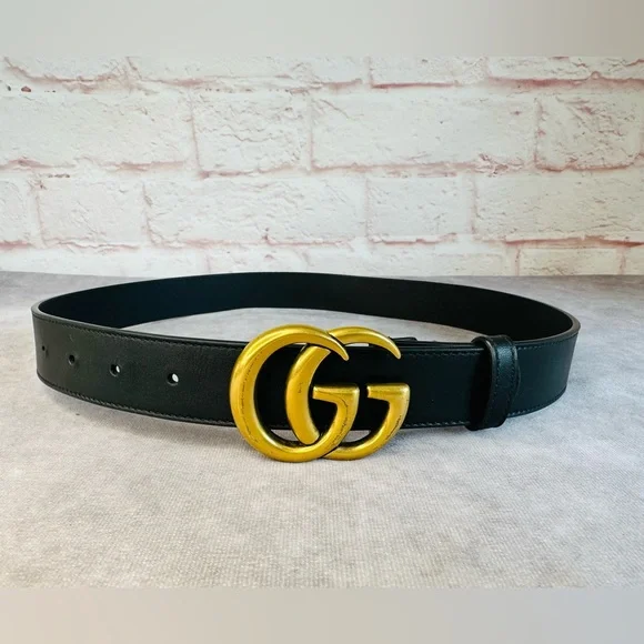 Gucci Marmont Double GG Black Leather Belt 414516 75/30 display picture 1